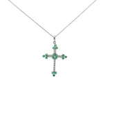 14k White Gold .40ct G SI1 Diamond and .15ct Emerald Cross Necklace